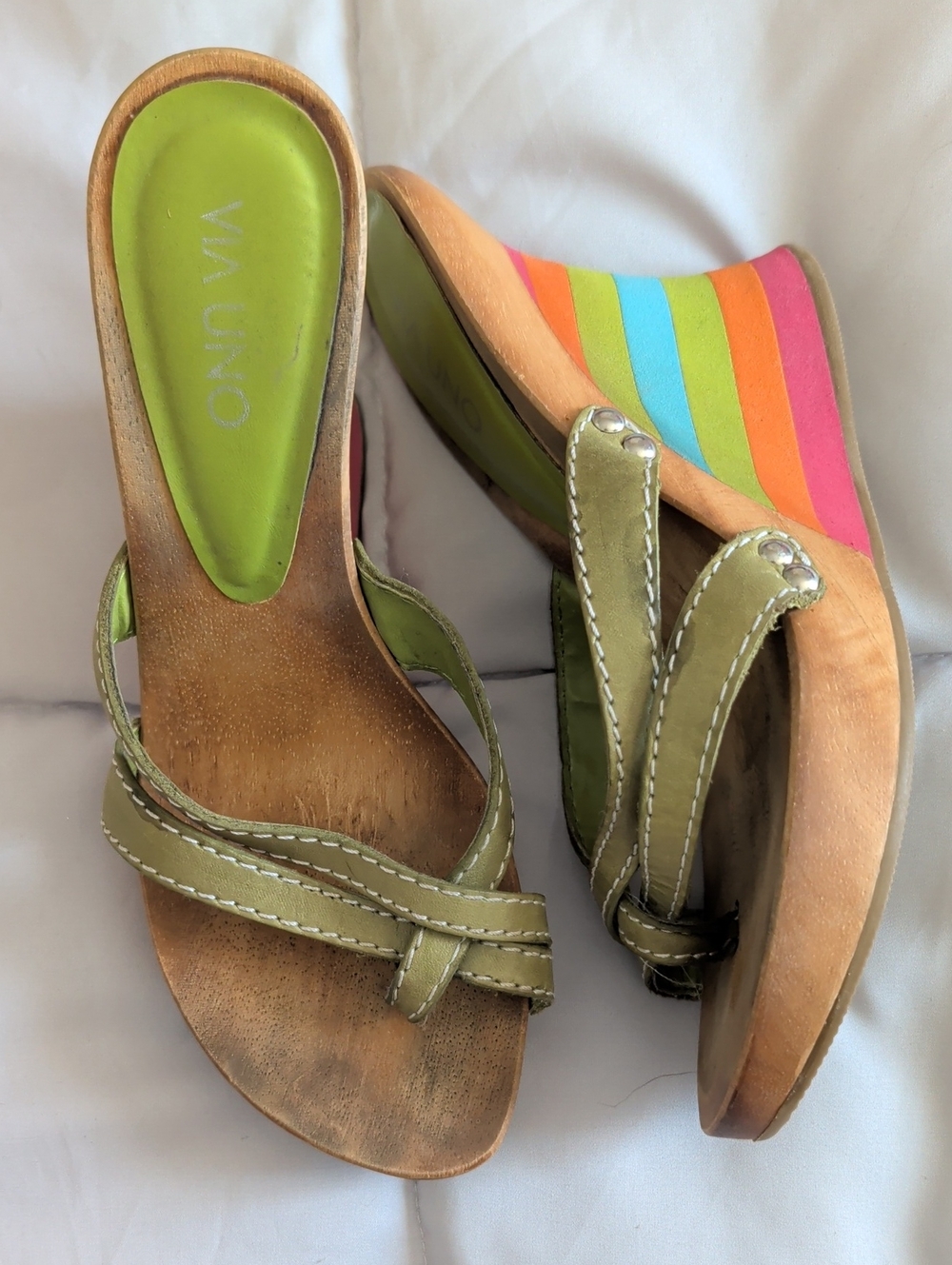 Olive Green Multi-Color Wedge Sandals PRIDE!